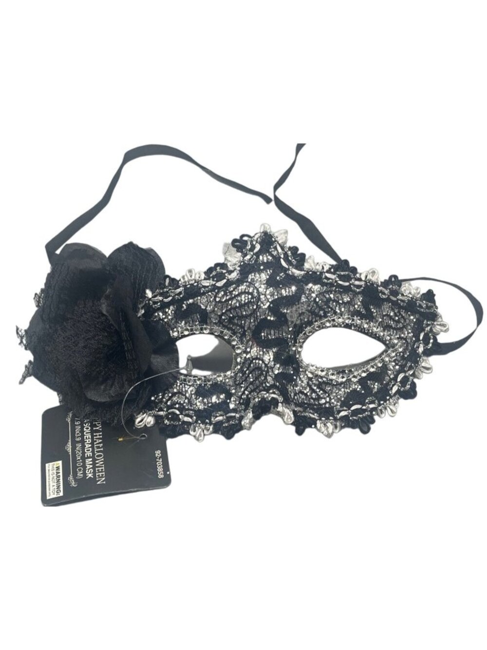 Happy Halloween Masquerade Mask costume sequin embellished floral black READ NEW
